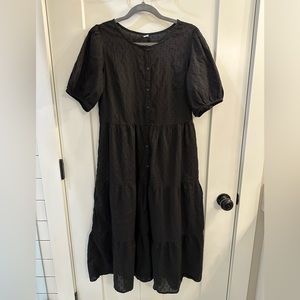 Button Up Black Midi Dress